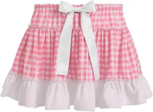 KMBANGI Adult Womens Gingham Short Skirt Pleated Ruffle A Line Plaid Mini Skirt Halloween Cosplay Costume Sissy Skirts
