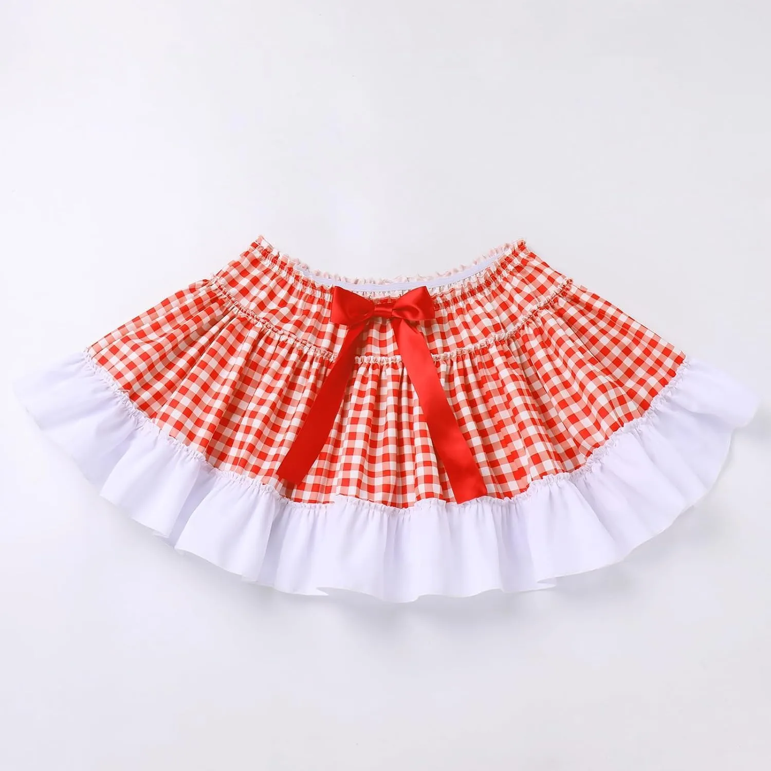 KMBANGI Adult Womens Gingham Short Skirt Pleated Ruffle A Line Plaid Mini Skirt Halloween Cosplay Costume Sissy Skirts