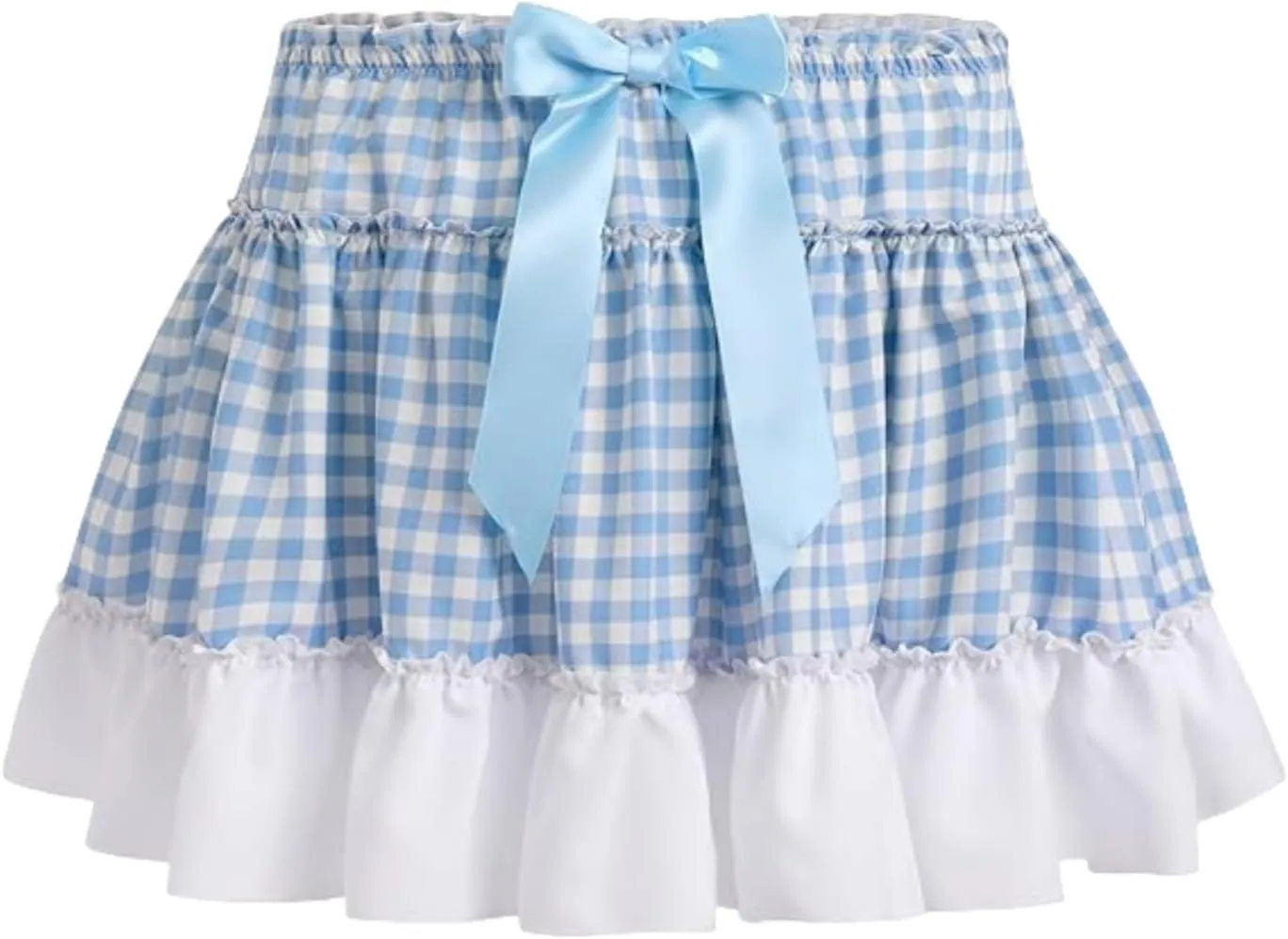 KMBANGI Adult Womens Gingham Short Skirt Pleated Ruffle A Line Plaid Mini Skirt Halloween Cosplay Costume Sissy Skirts