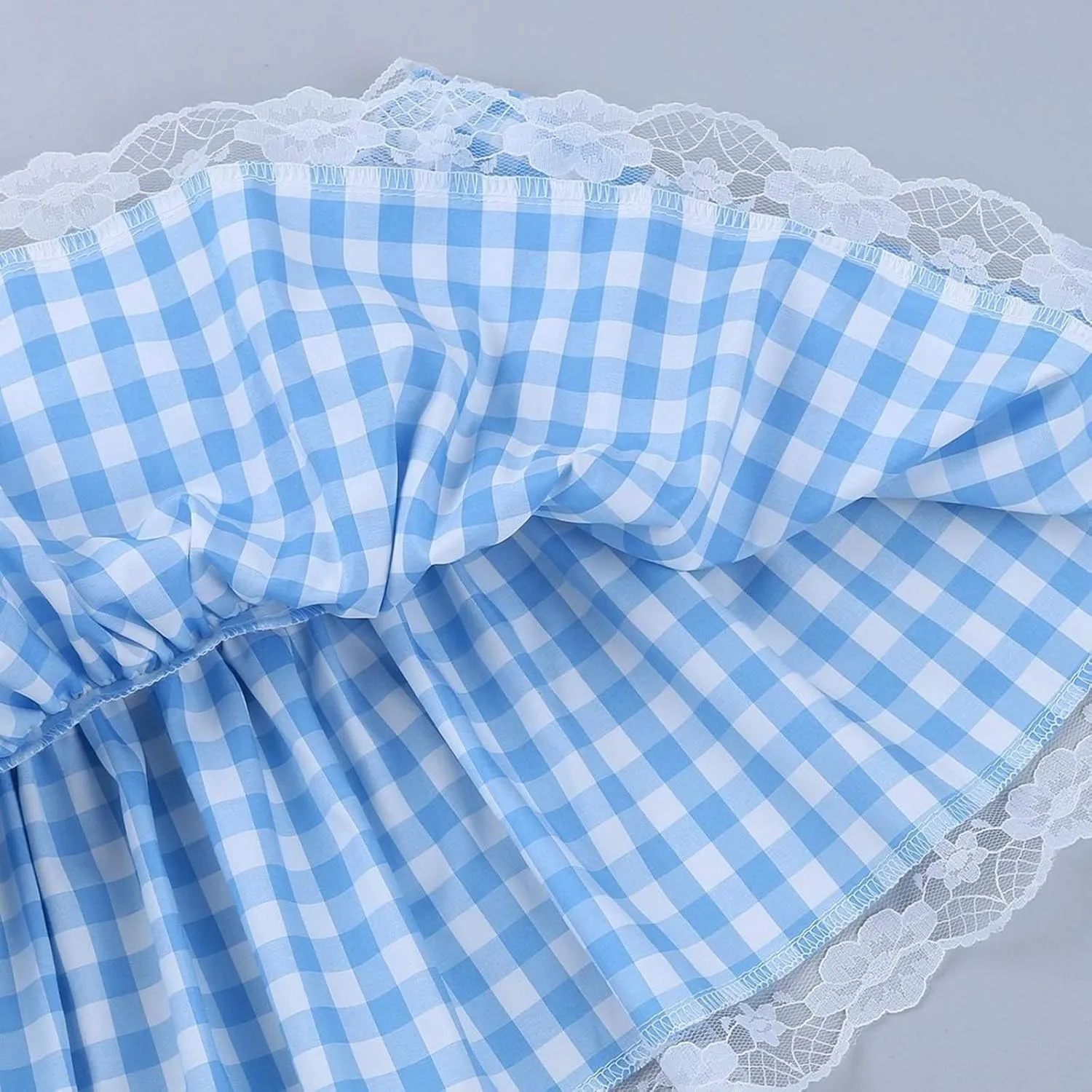 KMBANGI Adult Womens Gingham Short Skirt Pleated Ruffle A Line Plaid Mini Skirt Halloween Cosplay Costume Sissy Skirts