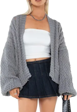 KMBANGI Women Cable Knit Cardigan Cute Oversized Drop Shoulder Sweater Open Front Jumper Top Aesthetic Clothes