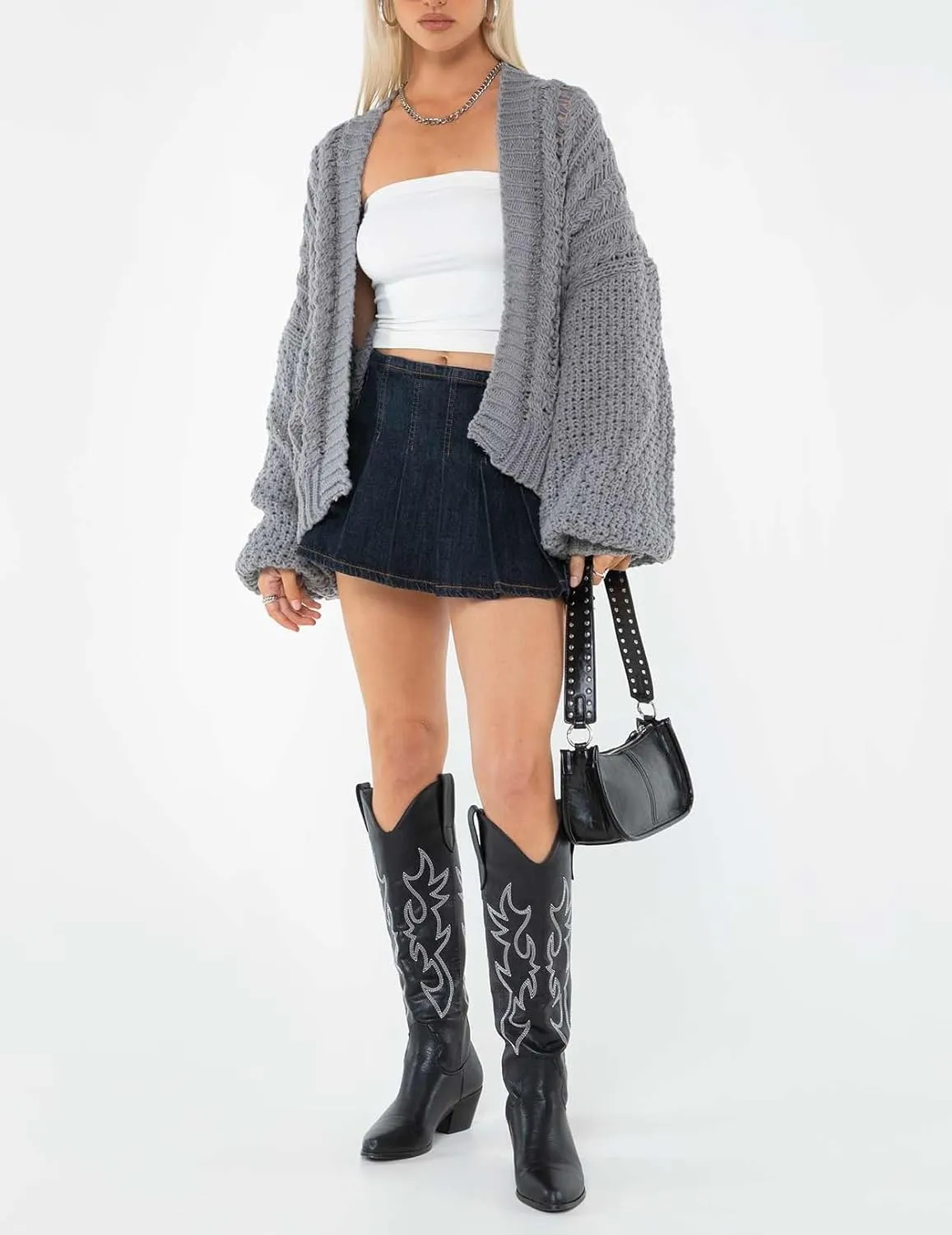 KMBANGI Women Cable Knit Cardigan Cute Oversized Drop Shoulder Sweater Open Front Jumper Top Aesthetic Clothes