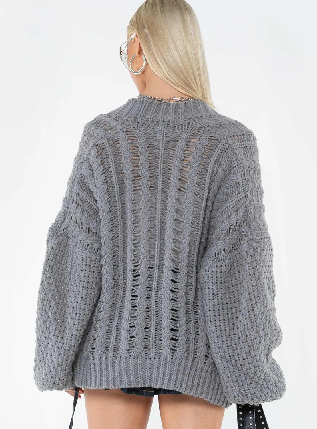 KMBANGI Women Cable Knit Cardigan Cute Oversized Drop Shoulder Sweater Open Front Jumper Top Aesthetic Clothes