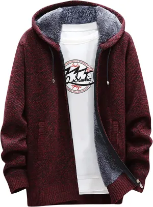 Knit Hoodies For Men Cardigan Sweaters Full Zip Hooded Sweatshirts Fleece Lined Sweater Jackets With Pockets