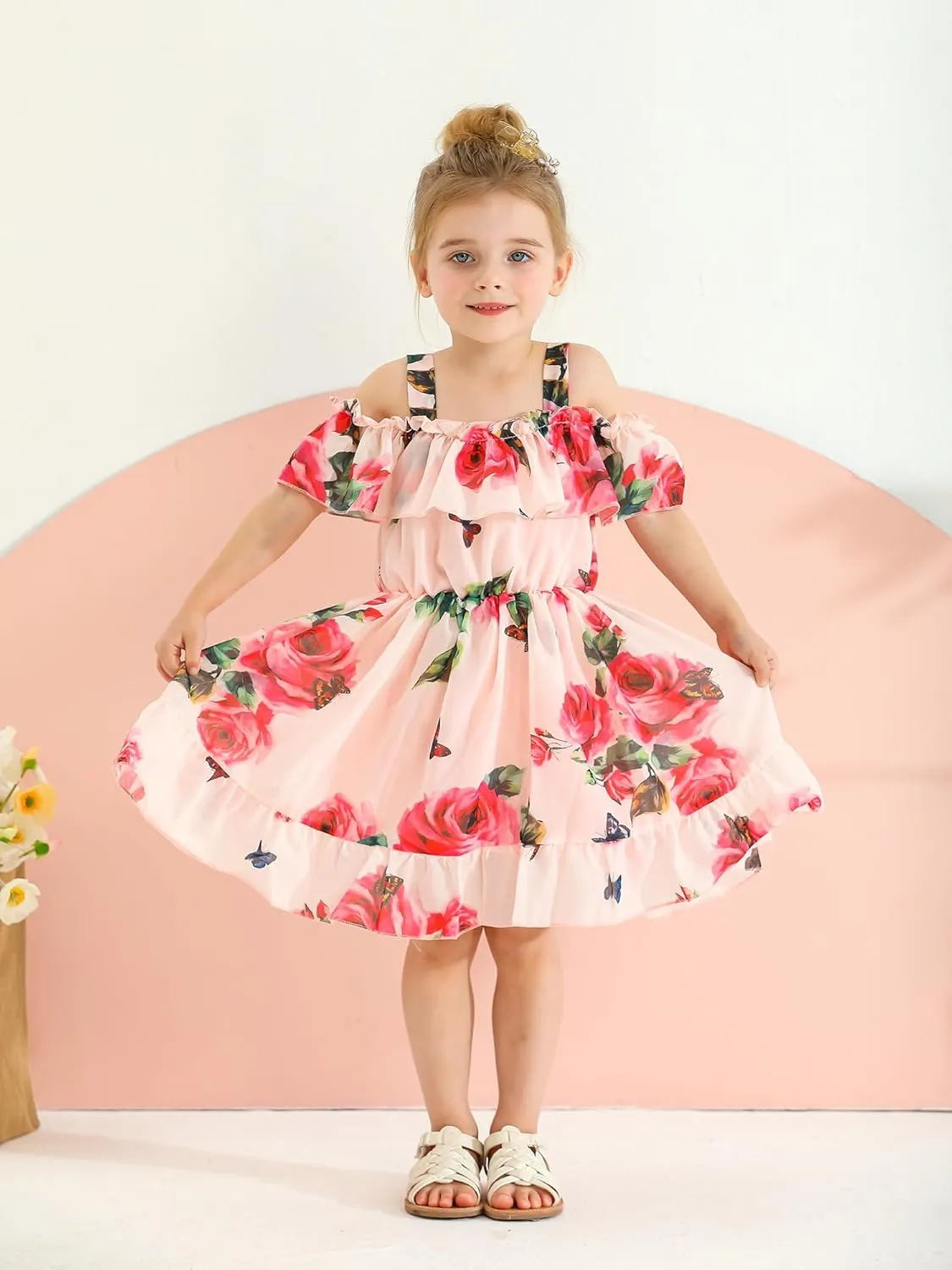 KuKitty Summer Toddler Baby Girls Floral Dress Chiffon Princess Tutu Dresses Suspender Sundress
