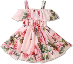 KuKitty Summer Toddler Baby Girls Floral Dress Chiffon Princess Tutu Dresses Suspender Sundress