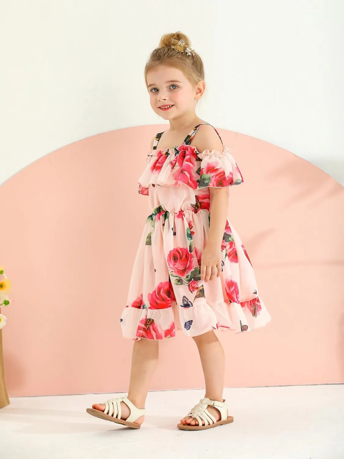 KuKitty Summer Toddler Baby Girls Floral Dress Chiffon Princess Tutu Dresses Suspender Sundress