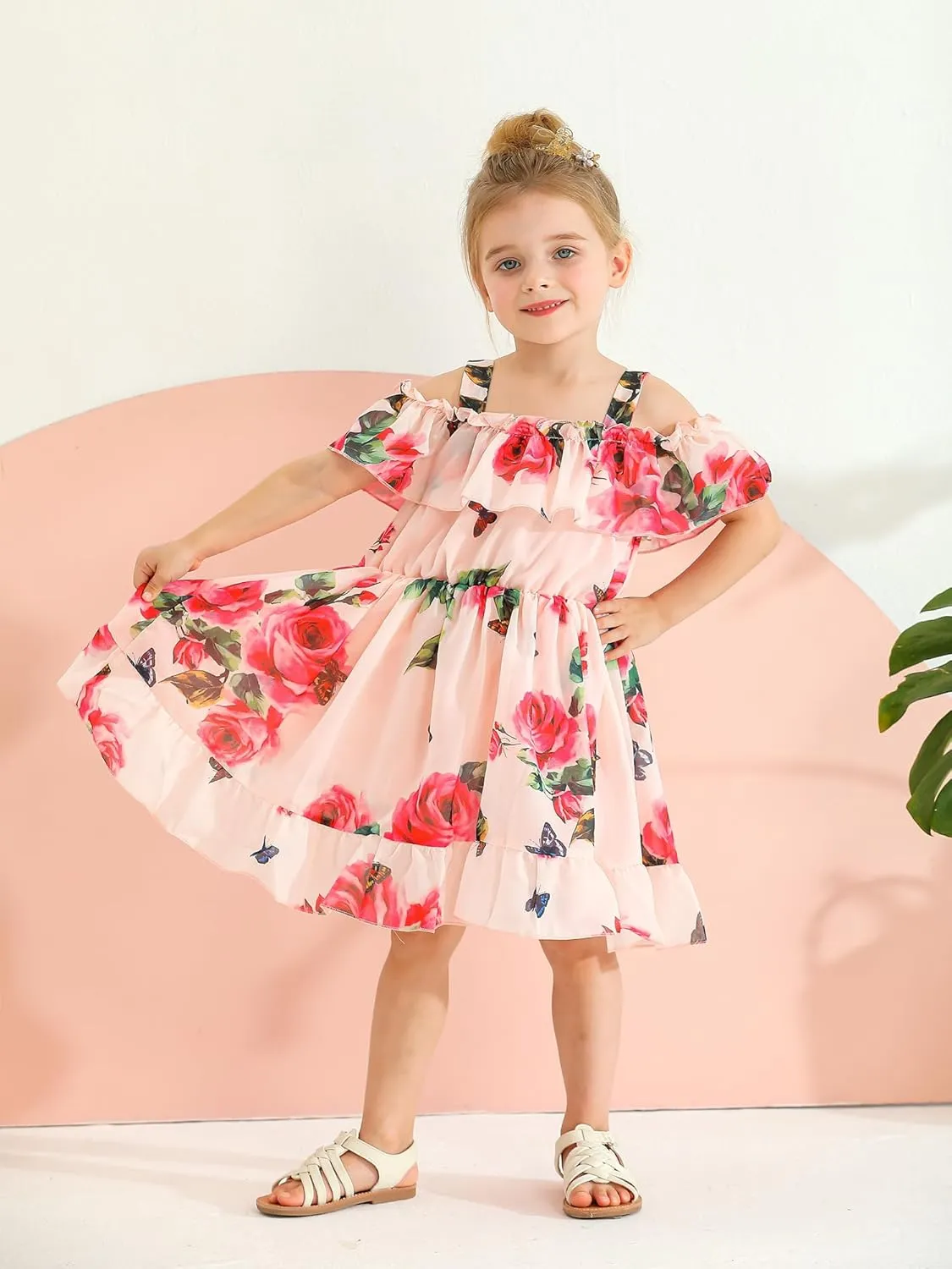 KuKitty Summer Toddler Baby Girls Floral Dress Chiffon Princess Tutu Dresses Suspender Sundress