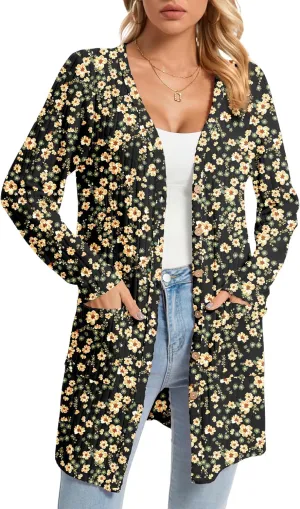 KUOTAI Womens Fall Fashion Lightweight Cardigan Long Sleeve Open Front Casual Knit Coat with Pockets
