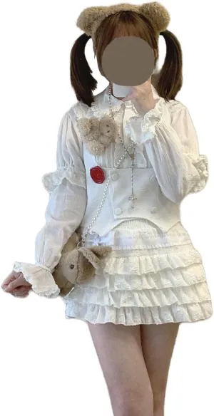 LAPRBY Waist Lolita Cake Mini Skirts for Women Girls High Waist Pleated Skirt Y2K Layered Skirt