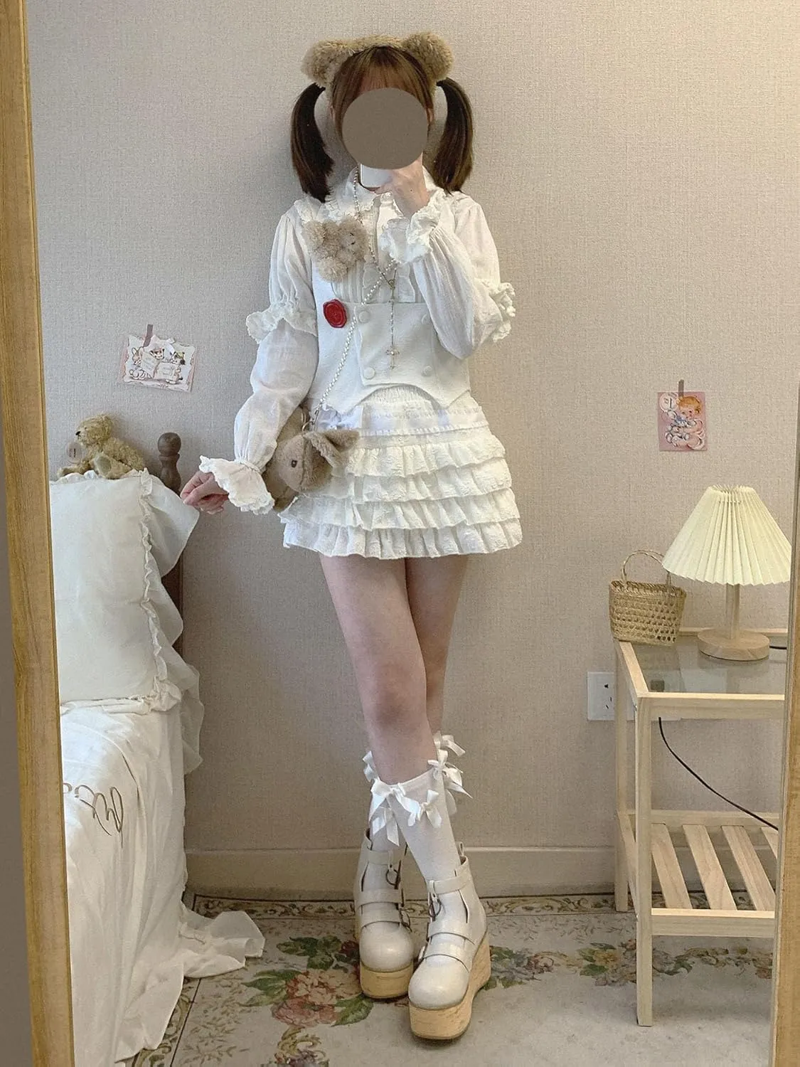 LAPRBY Waist Lolita Cake Mini Skirts for Women Girls High Waist Pleated Skirt Y2K Layered Skirt