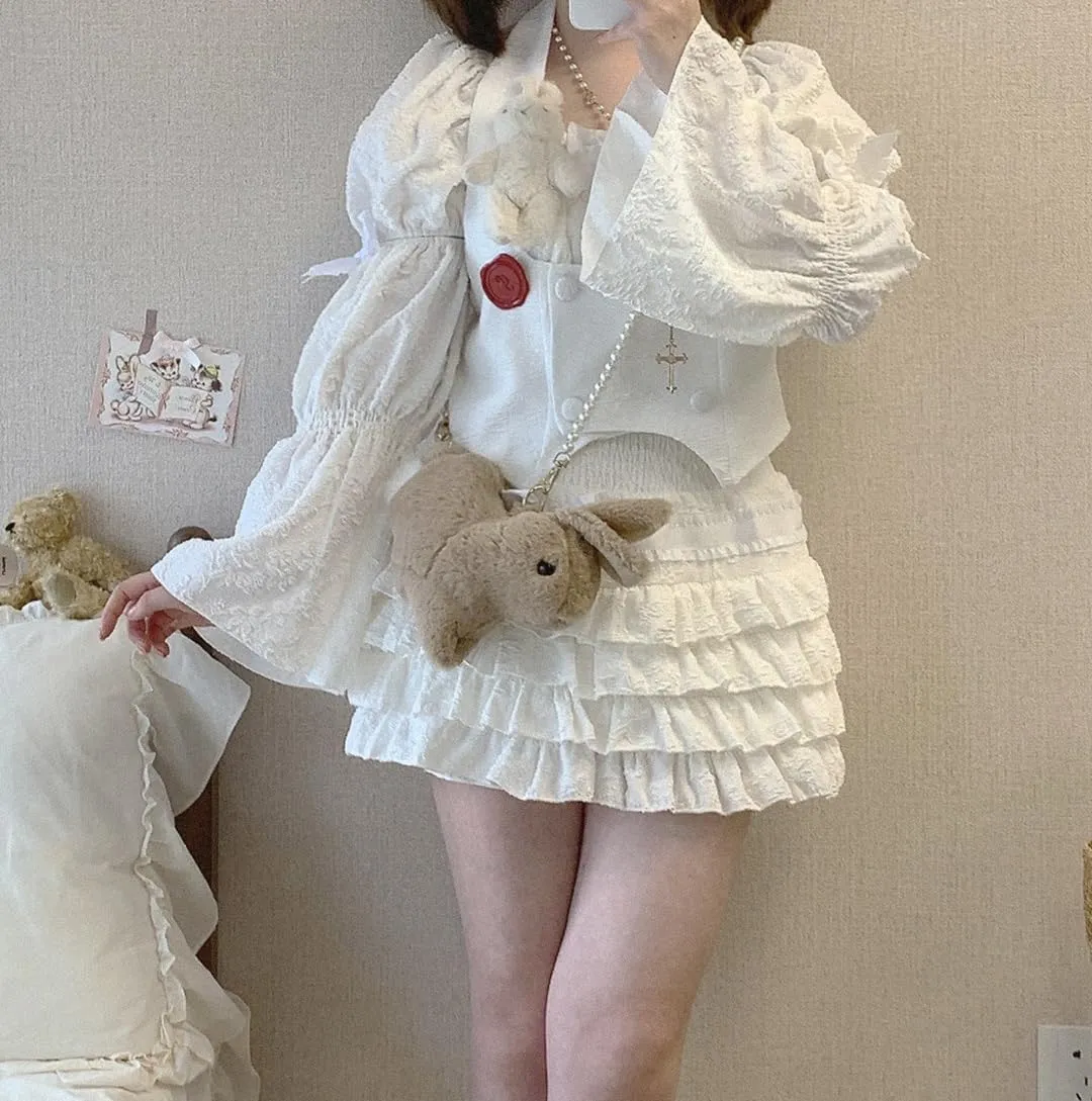 LAPRBY Waist Lolita Cake Mini Skirts for Women Girls High Waist Pleated Skirt Y2K Layered Skirt