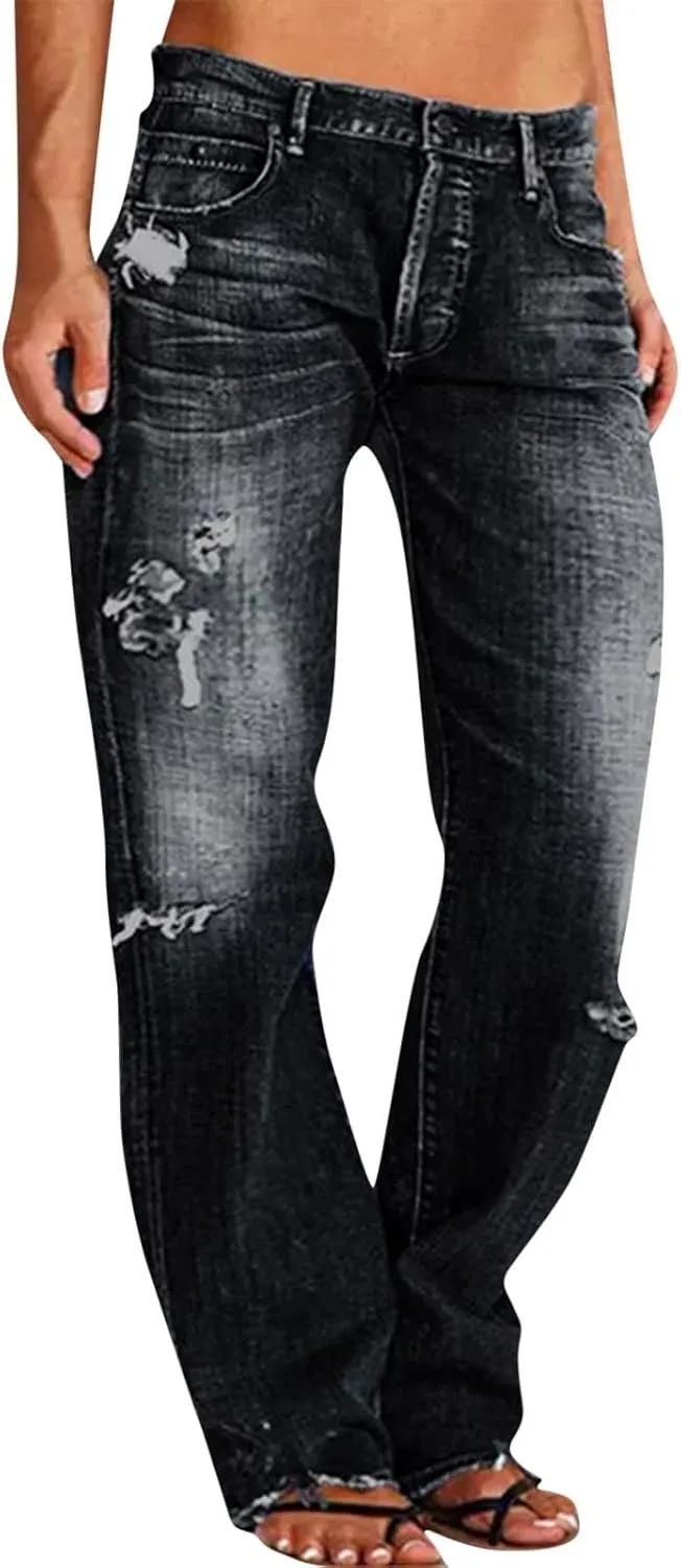 LCMTWX Womens Jeans Mid Waisted Waisted Pants Trousers Up Womens Casual Women's Jeans Casual Denim Pants Jeans for Women