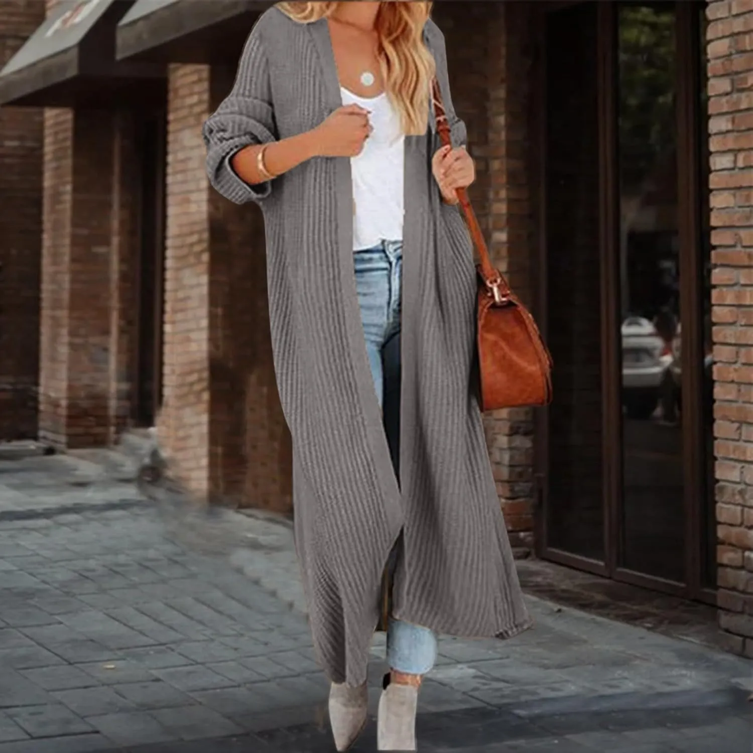 Lightweight Knit Cardigan for Women Long Sleeve Open Front Cardigan Sweaters for Summer Office Wear Solid Knit Ribbed Coat