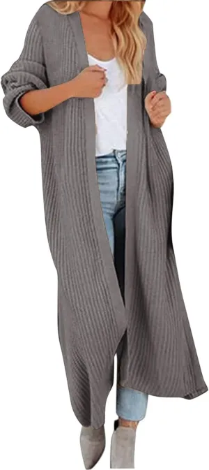 Lightweight Knit Cardigan for Women Long Sleeve Open Front Cardigan Sweaters for Summer Office Wear Solid Knit Ribbed Coat