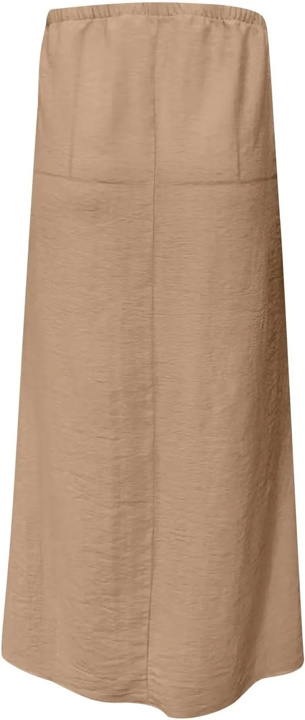 Lightweight Maxi Skirt for Women High Waisted Drawstring Elegant Trendy Summer Comfy Beach Solid Color Long Skirt