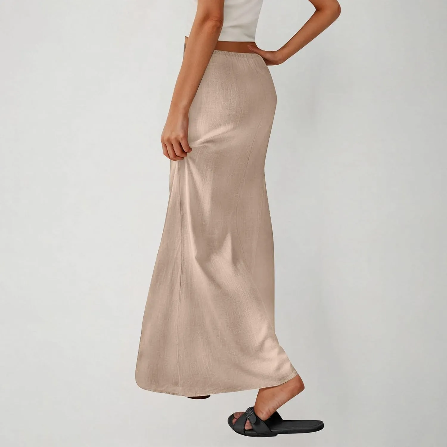 Linen Skirts for Women Summer Trendy Drawstring Low Waist A Line Skirt Casual Loose Flowy Beach Vacation Boho Skirts