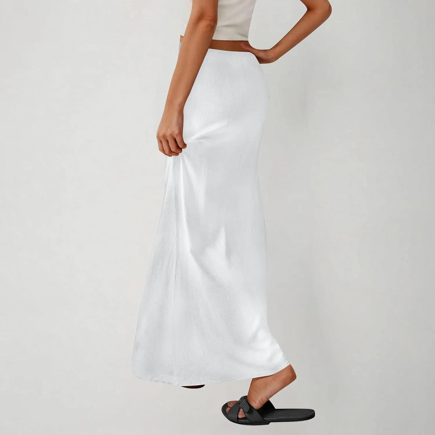 Linen Skirts for Women Summer Trendy Drawstring Low Waist A Line Skirt Casual Loose Flowy Beach Vacation Boho Skirts