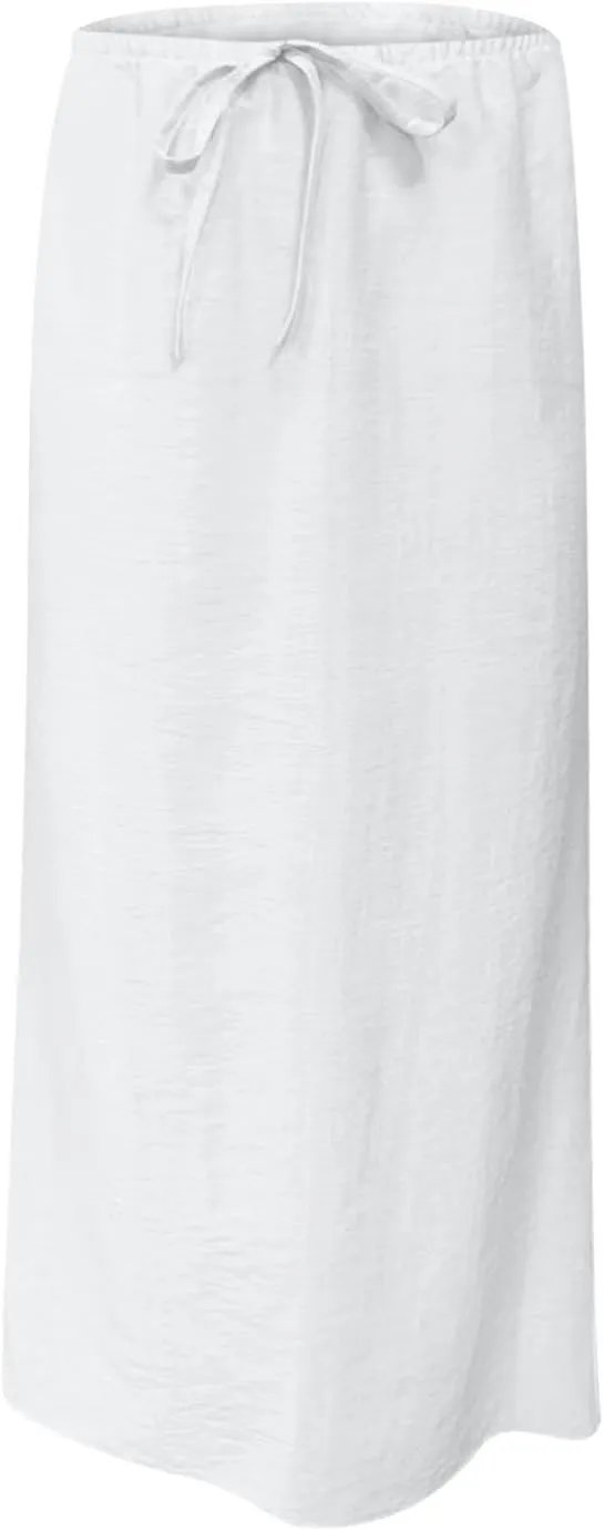 Linen Skirts for Women Summer Trendy Drawstring Low Waist A Line Skirt Casual Loose Flowy Beach Vacation Boho Skirts