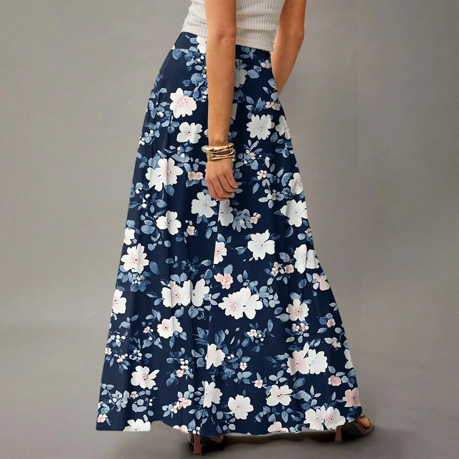 Long Skirts for Women Casual High Waist Maxi Skirt Flowy Aline Boho Beach Vacation Skirts with Pockets