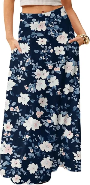 Long Skirts for Women Casual High Waist Maxi Skirt Flowy Aline Boho Beach Vacation Skirts with Pockets