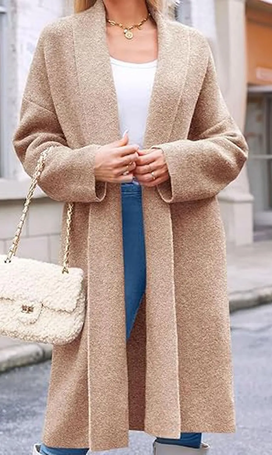 loveimgs Women Chunky Knit Cardigan Sweater Long Open Front Cardigan Jacket Oversized Knitted Trench Coat Duster Coatigan