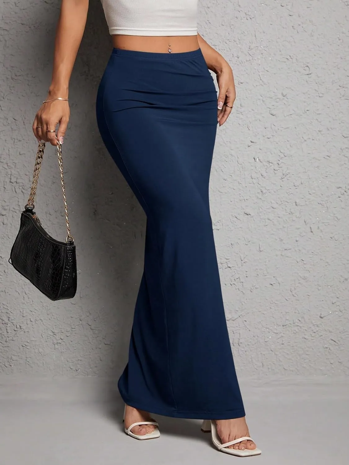 MATEKA Ruched Side Slit Skirt Summer Beach Skirt for Women