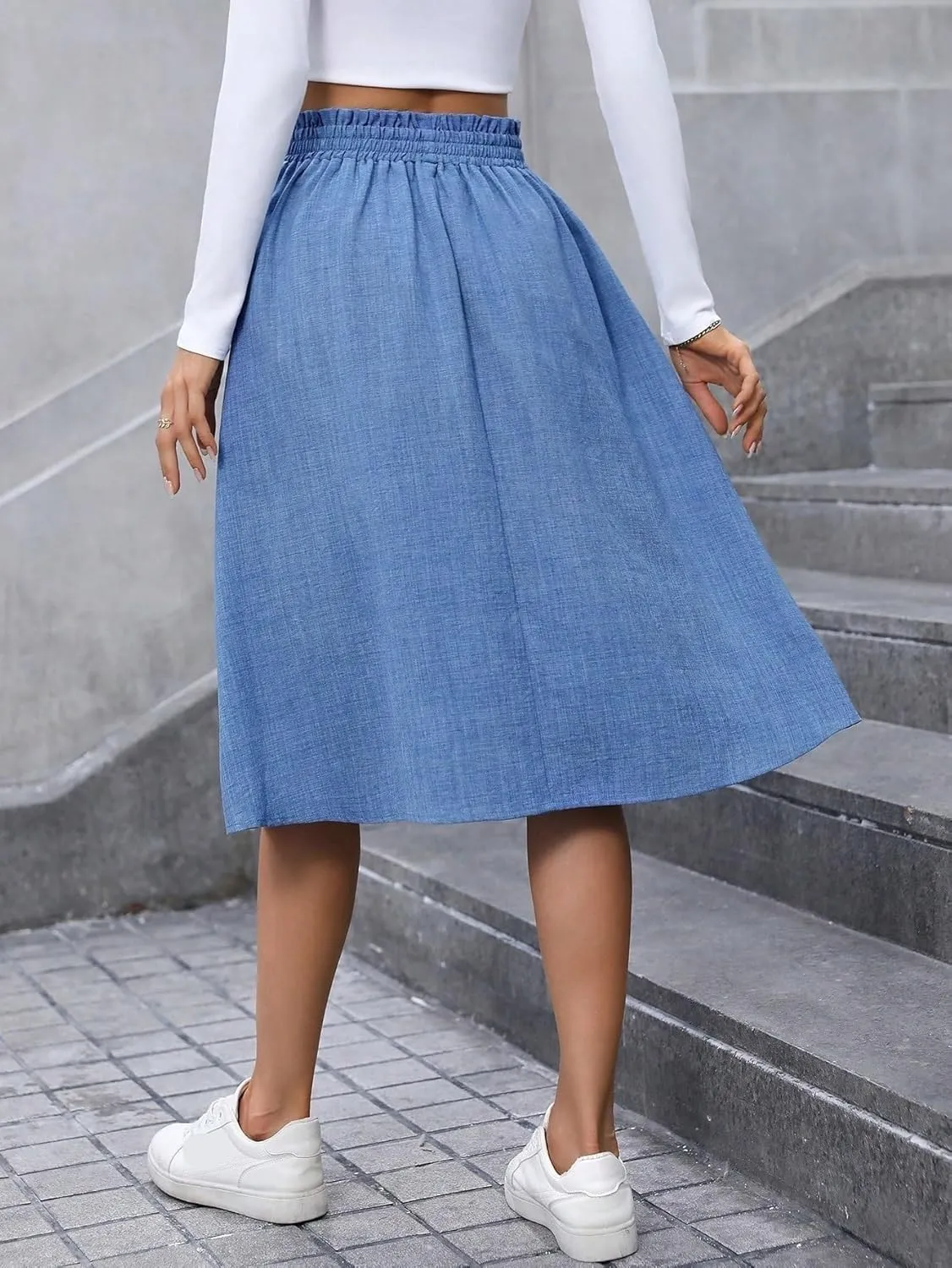 MATEKA Women Denim A-Line Skirt Loose Fit for Autumn Summer Beach Skirt for Women