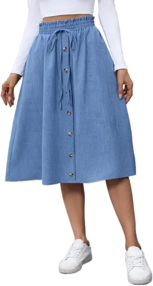 MATEKA Women Denim A-Line Skirt Loose Fit for Autumn Summer Beach Skirt for Women