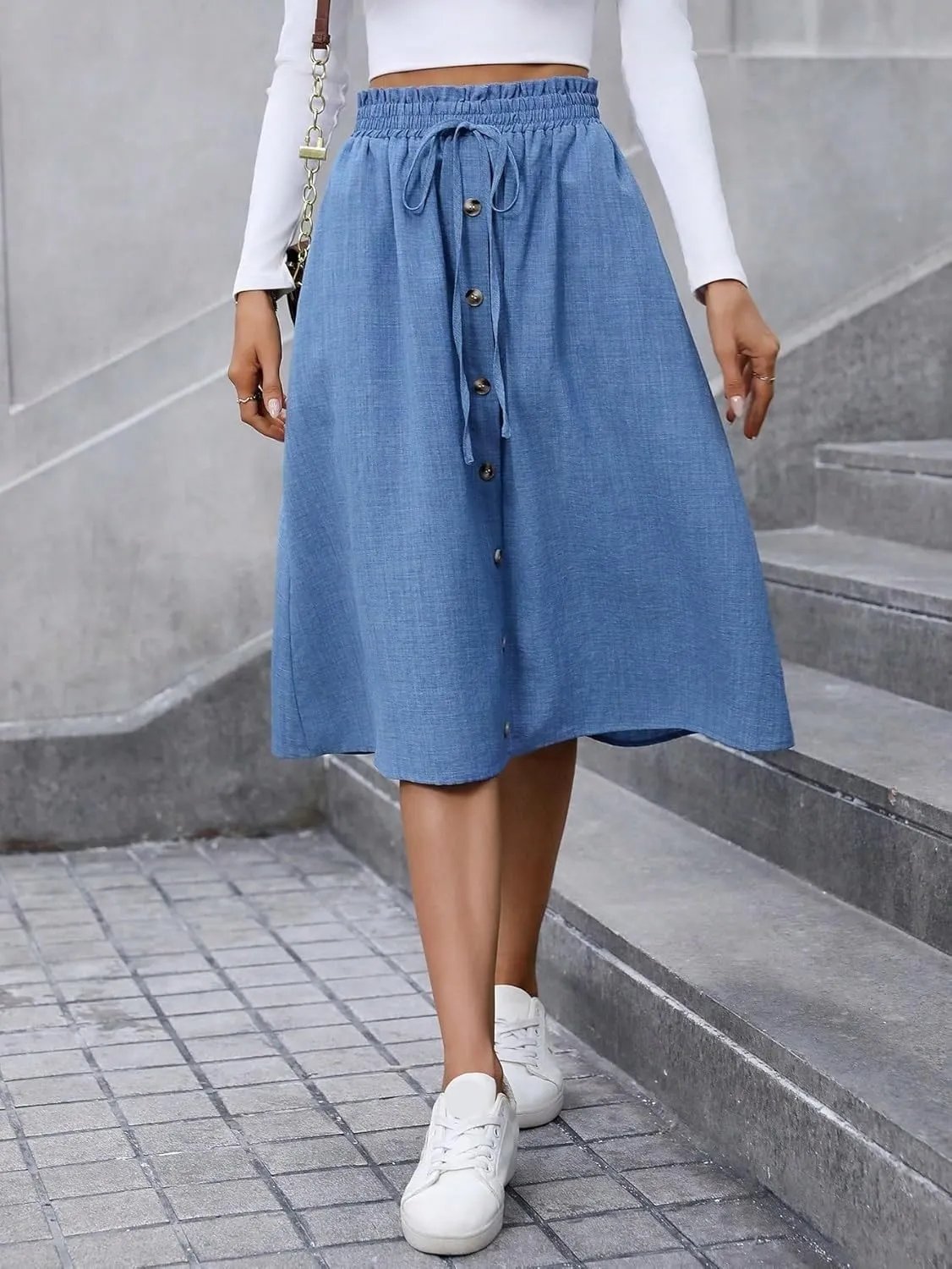 MATEKA Women Denim A-Line Skirt Loose Fit for Autumn Summer Beach Skirt for Women