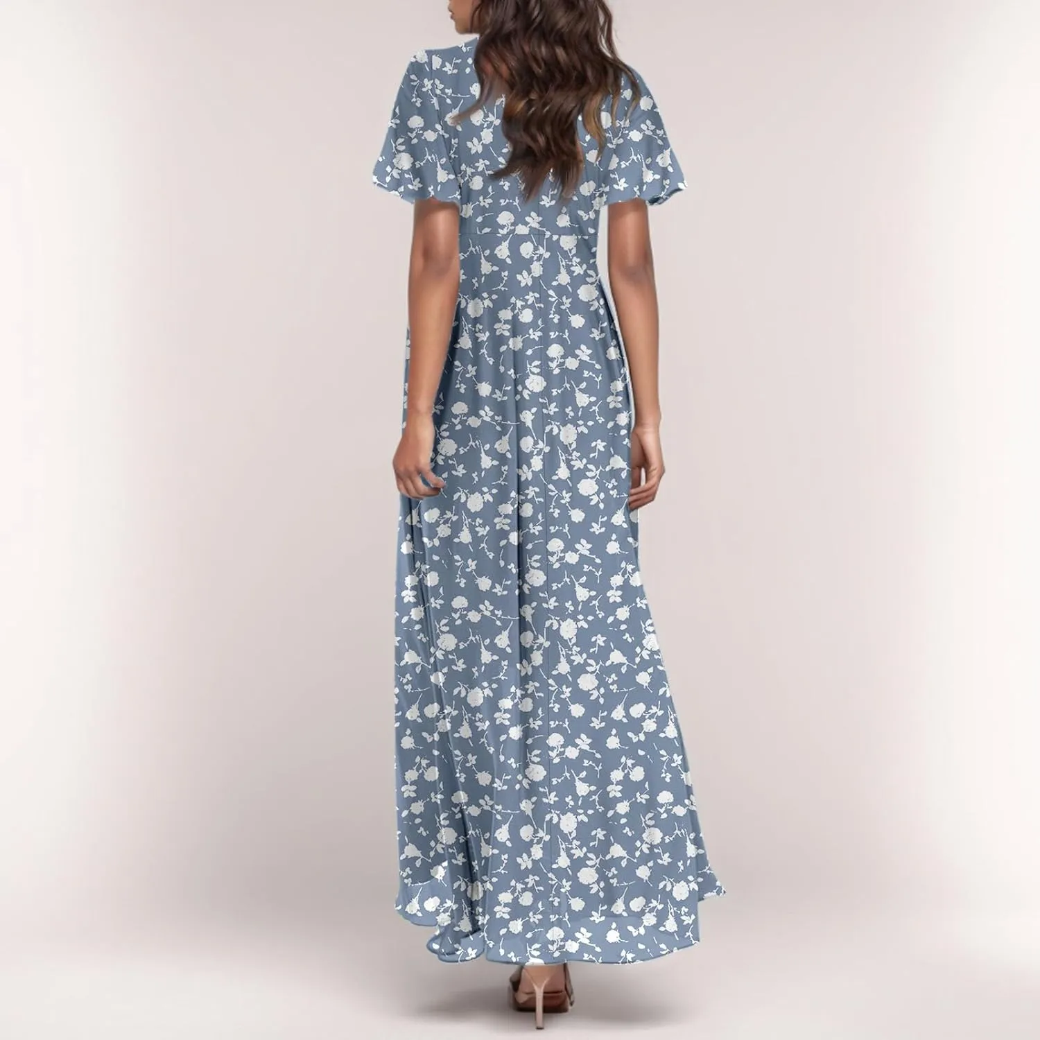 Maxi Dresses for Women Summer Highwaisted Prom Dress Floral Chiffon Flutter Sleeve Boho Dress Vneck Tea Party Dresses