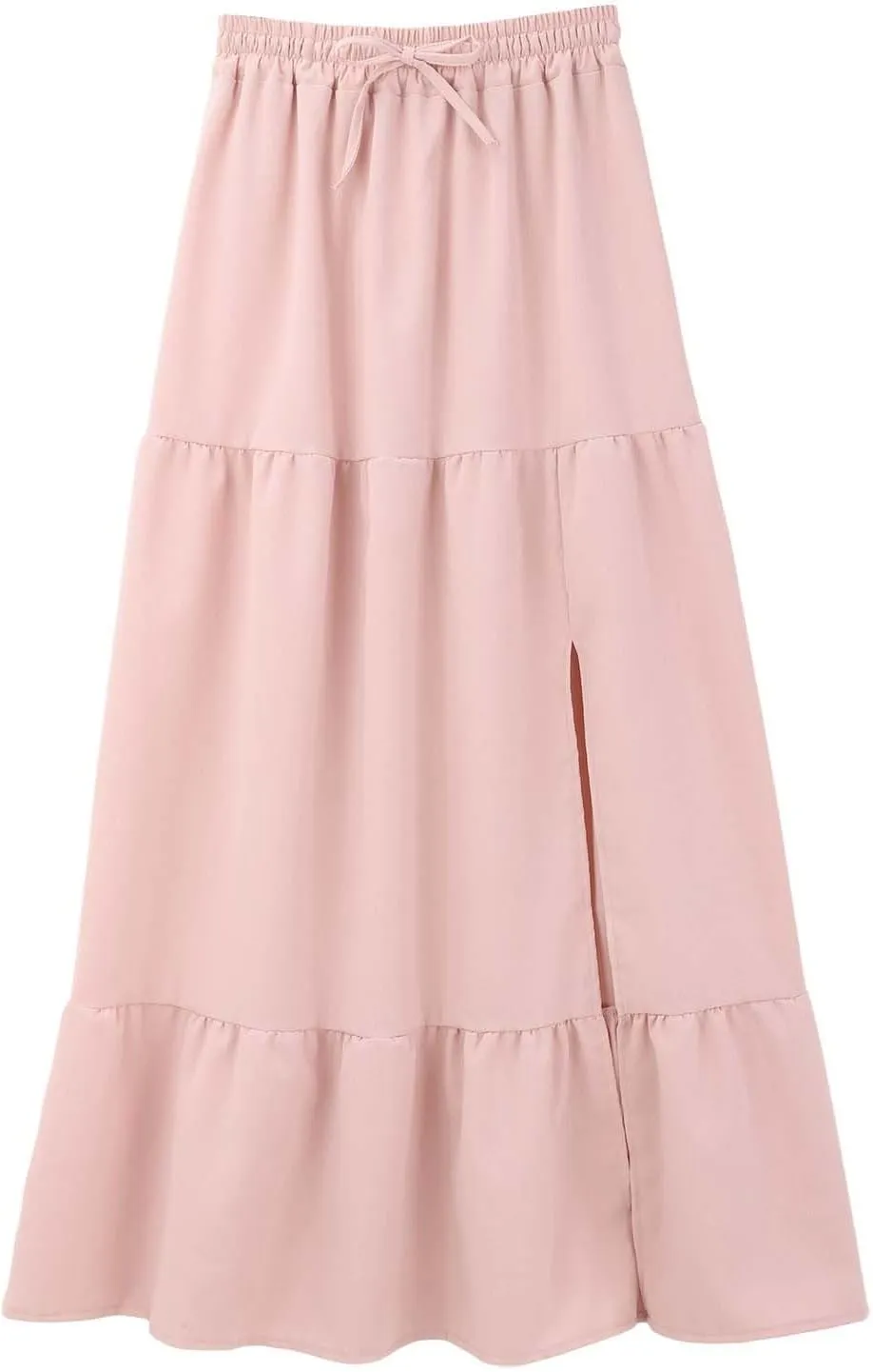 Maxi Skirt for Women Slit Hem Elastic High Waist Solid Color A Line Boho Flowy Trendy Loose Casual Summer 2025