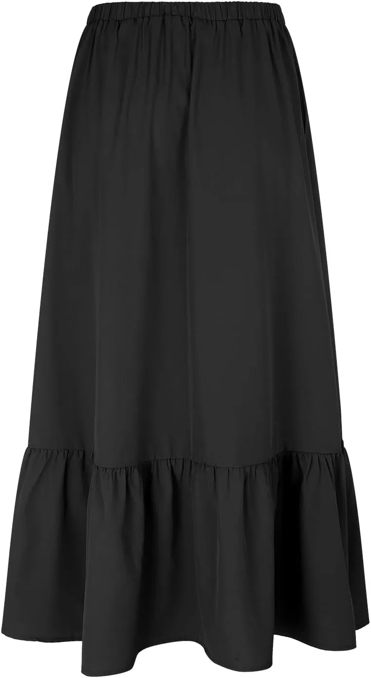 Maxi Skirts for Women Pleated Long Midi Skirt with Pockets Casual Summer High Waisted Flowy Trendy Boho A Line Skirts