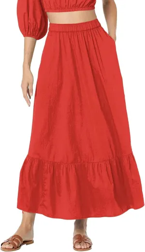 Maxi Skirts for Women Pleated Long Midi Skirt with Pockets Casual Summer High Waisted Flowy Trendy Boho A Line Skirts