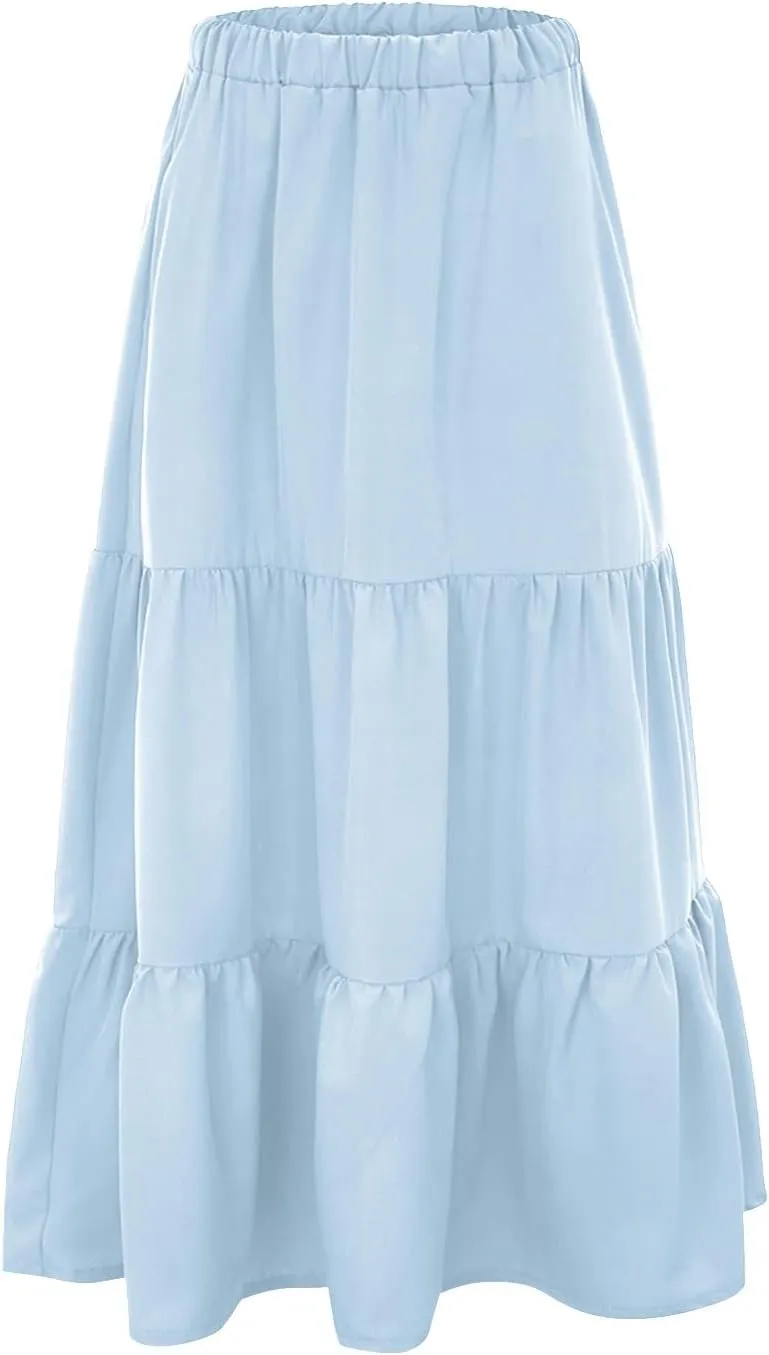 Maxi Skirts for Women Pleated Long Midi Skirt with Pockets Casual Summer High Waisted Flowy Trendy Boho A Line Skirts