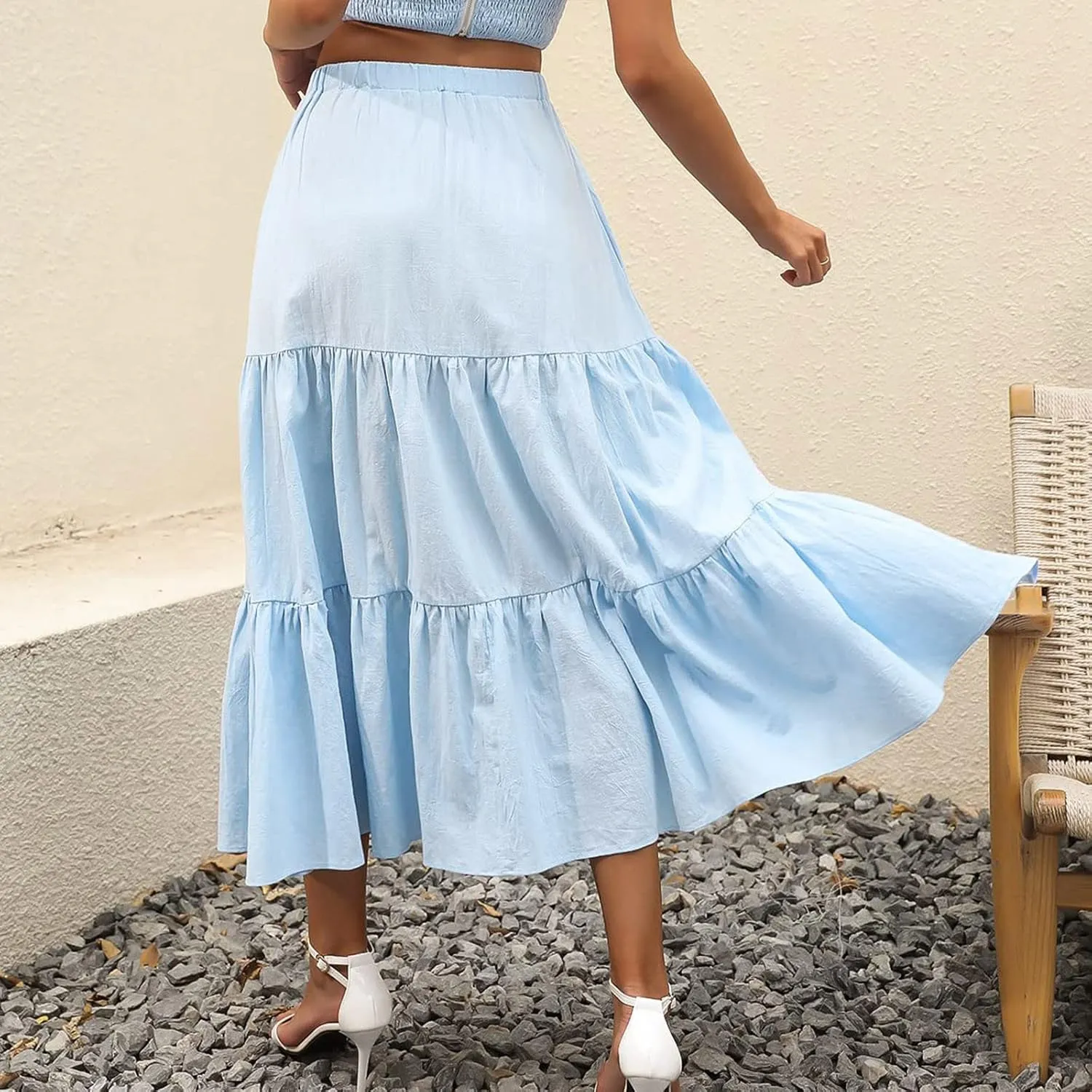 Maxi Skirts for Women Pleated Long Midi Skirt with Pockets Casual Summer High Waisted Flowy Trendy Boho A Line Skirts