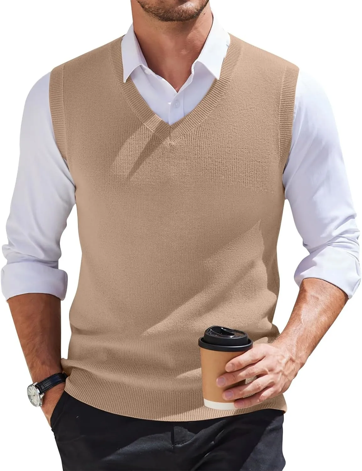 Men Vest Sleeveless 2025 Lightweight Vest Sweater Business Work V Neck Solid Pullover Relaxed Fit Knitted Tops