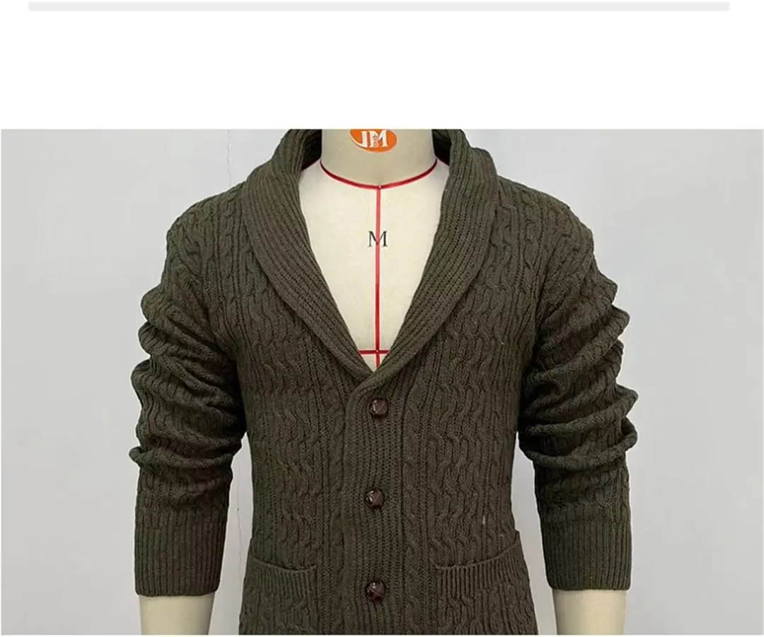 Men Vintage Cardigans Sweater Jacket Autumn Winter Button Down Cable Knit Coat Tops with Pockets