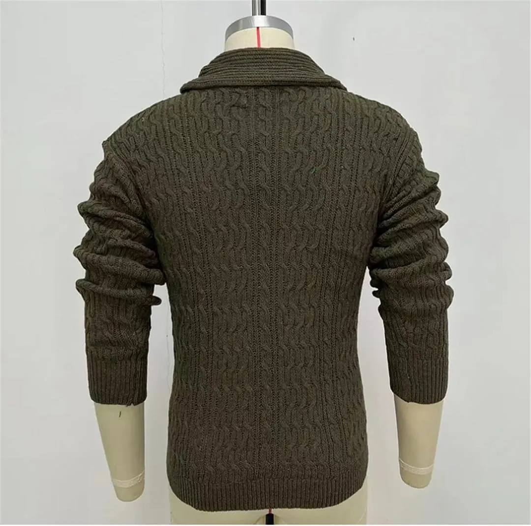 Men Vintage Cardigans Sweater Jacket Autumn Winter Button Down Cable Knit Coat Tops with Pockets