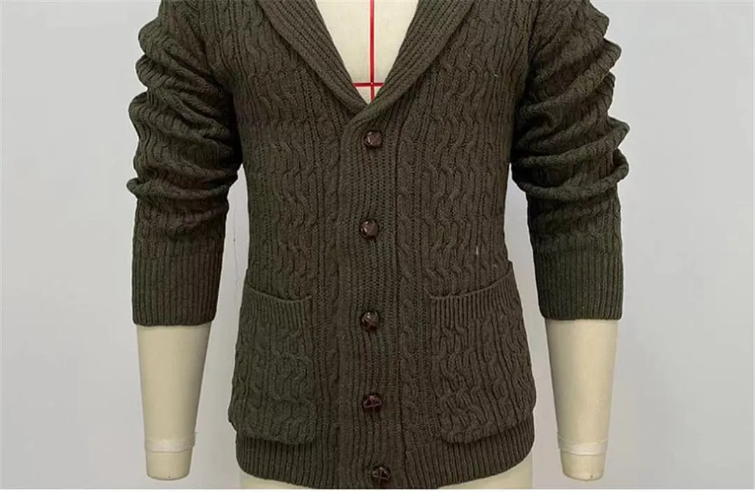 Men Vintage Cardigans Sweater Jacket Autumn Winter Button Down Cable Knit Coat Tops with Pockets