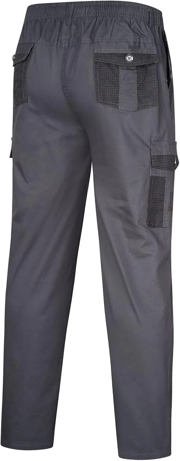 Men's Breathable Comfy Cotton Pants Elastic Waist Comfy Straight-Fit Sweatpants Fashion Casual Cargo Pants Multi Pockets
