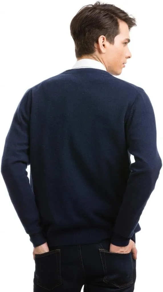 Men's Buttons Cardigan - Pure Cashmere Long Sleeve Front Pocket Jacket Hand-Knitted V-Neck Sweater