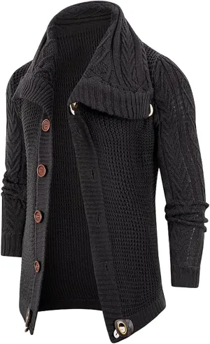 Men's Cardigan Shawl Collar Sweater Cardigans Button Up Knit Cardigan Outwear Slim Fit Lightweight Cable Knit Sweaters