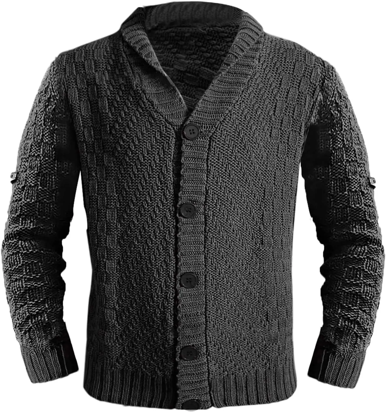 Mens Casual Cardigan Sweaters Long Sleeve Shawl Collar Button Down Cable Knit Coat With Pockets Winter Jackets