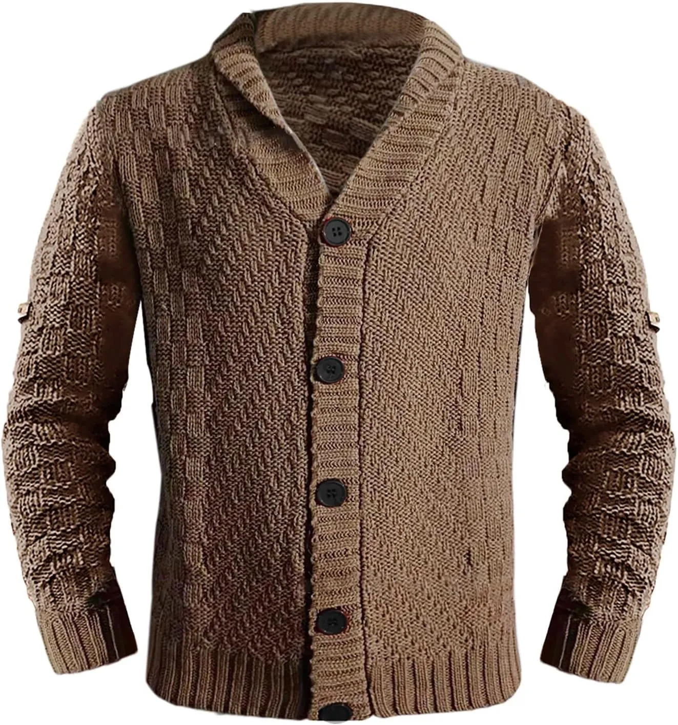 Mens Casual Cardigan Sweaters Long Sleeve Shawl Collar Button Down Cable Knit Coat With Pockets Winter Jackets