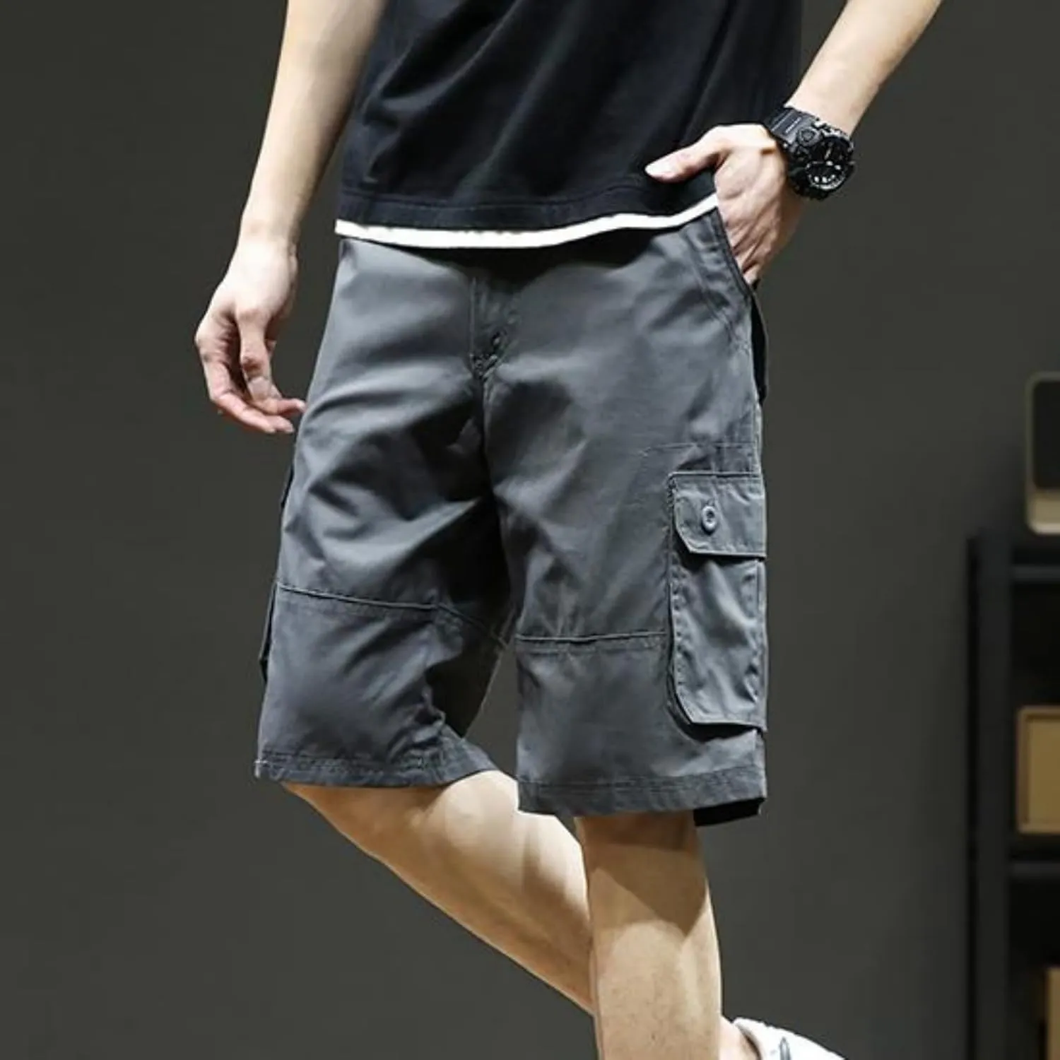 Men's Casual Cargo Shorts Summer Stylish Chino Cotton Shorts with Multiple Pockets Sports Twill Outdoor Short Pants