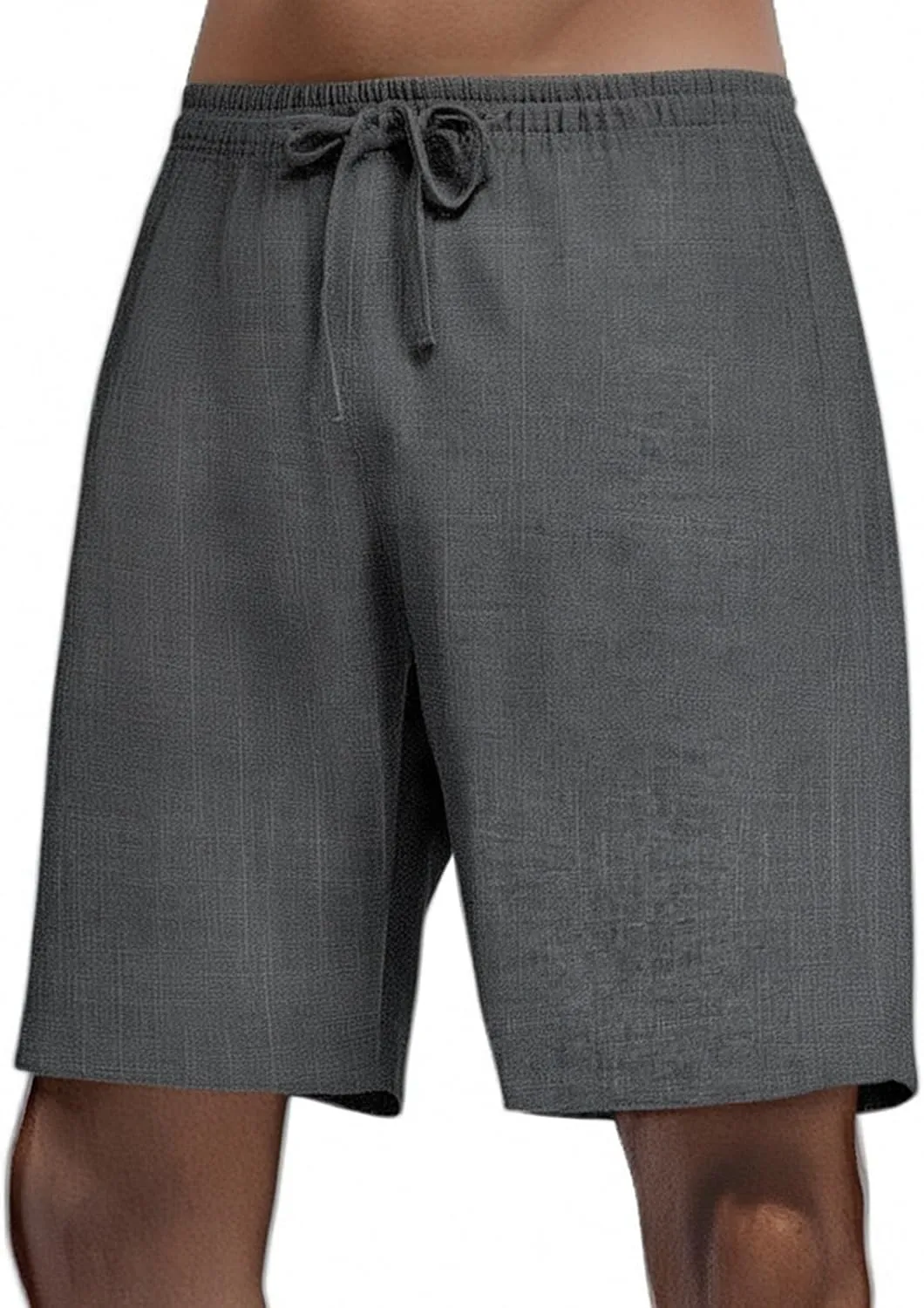 Mens Casual Cotton Linen Shorts - Elastic Waist Drawstring Summer Beach Shorts with Pockets, Light Weight Workout Pants