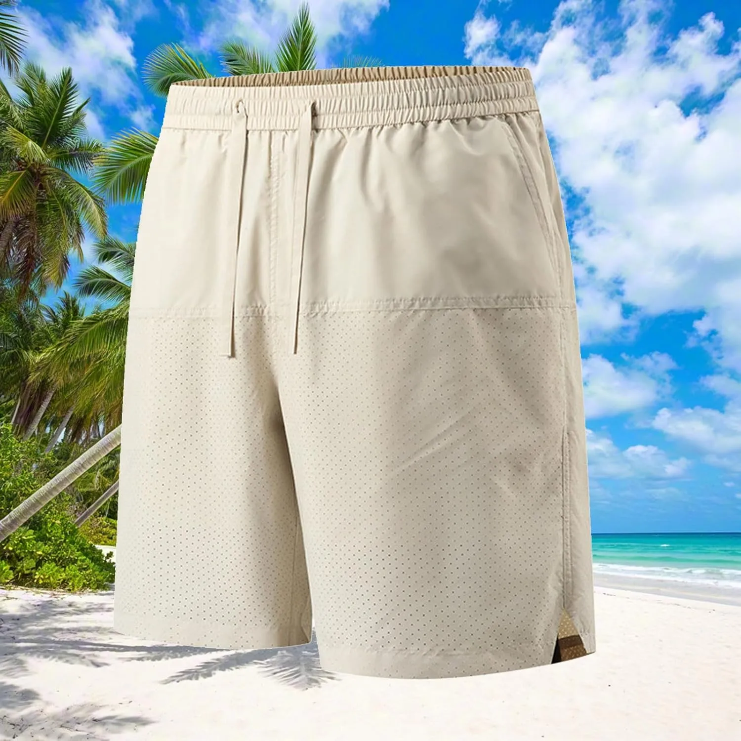 Mens Casual Shorts Summer Thin Ice Silk Lace up Elastic Waist Mesh Breathable Short Sweatpant Hiking Fishing Pants