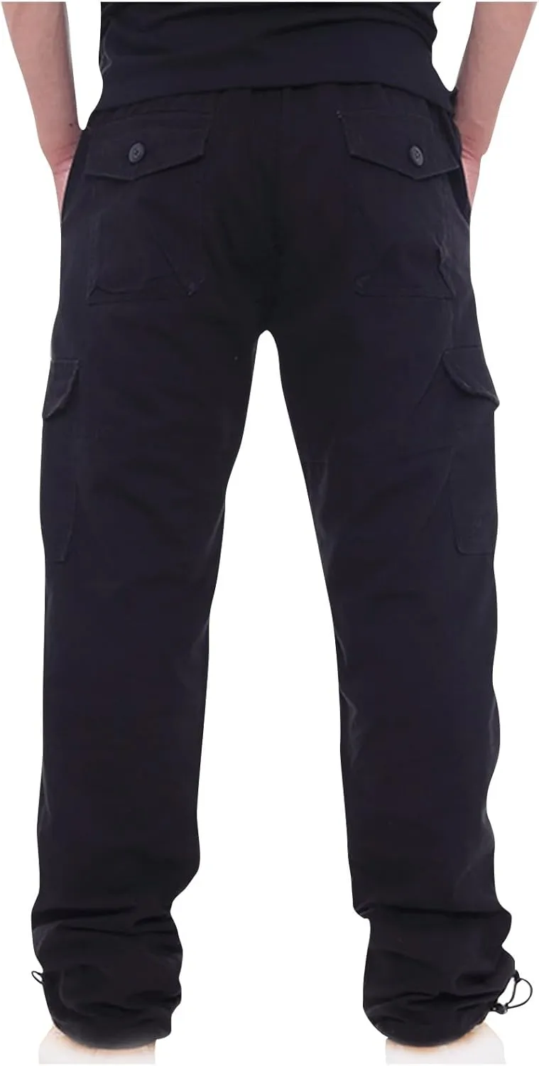 Men's Classic Fit Cargo Pants Elastic Waist Multi-Pocket Outdoor Cargo Trousers Tactical Straight Leg Casual Pants