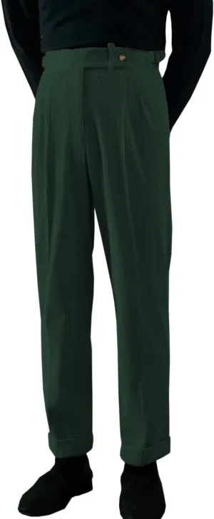 Mens Corduroy Pants Pleated Casual Straight Leg Vintage Fall Winter Adjustable Waist Dress Pants